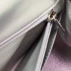 Pre Owned Chanel Silver Quilted Leather Mini Square Classic Single Flap Bag