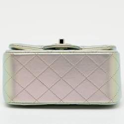 Pre Owned Chanel Silver Quilted Leather Mini Square Classic Single Flap Bag