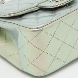 Pre Owned Chanel Silver Quilted Leather Mini Square Classic Single Flap Bag