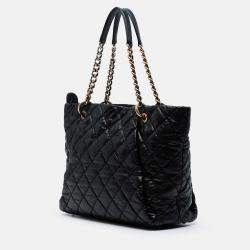 Pre Owned Chanel Black Large CC Quilted Glazed Caviar Coco Pleats Tote