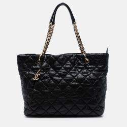 Pre Owned Chanel Black Large CC Quilted Glazed Caviar Coco Pleats Tote