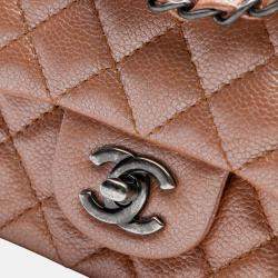 Pre Owned Chanel Pink Mini Rectangular Classic Metallic Caviar Single Flap