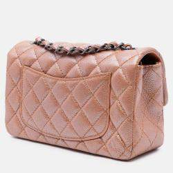 Pre Owned Chanel Pink Mini Rectangular Classic Metallic Caviar Single Flap