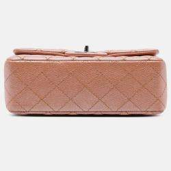 Pre Owned Chanel Pink Mini Rectangular Classic Metallic Caviar Single Flap
