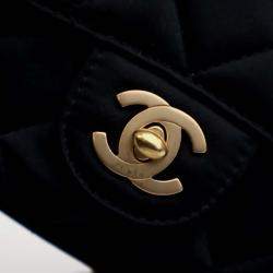 Pre Owned Chanel Black Extra Mini Rectangular Classic Satin Single Flap