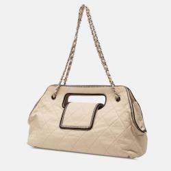 Pre Owned Chanel Brown Quilted Lambskin East West Mademoiselle Accordion Flap