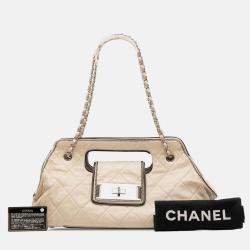 Pre Owned Chanel Brown Quilted Lambskin East West Mademoiselle Accordion Flap