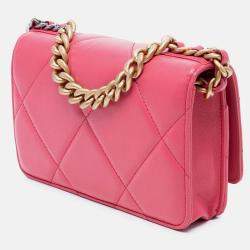 Pre Owned Chanel Pink Quilted Lambskin 19 Wallet on Chain