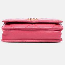 Pre Owned Chanel Pink Quilted Lambskin 19 Wallet on Chain