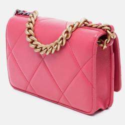 Pre Owned Chanel Pink Quilted Lambskin 19 Wallet on Chain