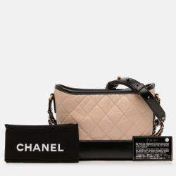 Pre Owned Chanel Beige Black Small Quilted Aged Calfskin Gabrielle Hobo