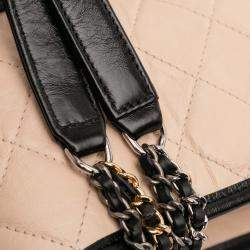 Pre Owned Chanel Beige Black Small Quilted Aged Calfskin Gabrielle Hobo