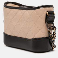 Pre Owned Chanel Beige Black Small Quilted Aged Calfskin Gabrielle Hobo