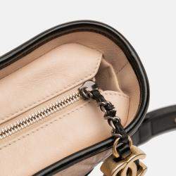 Pre Owned Chanel Beige Black Small Quilted Aged Calfskin Gabrielle Hobo