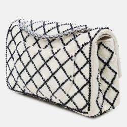 Pre Owned Chanel Black White Reissue 2.55 Quilted Sequined Mesh Double Flap 225