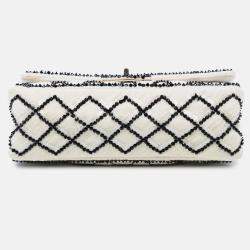 Pre Owned Chanel Black White Reissue 2.55 Quilted Sequined Mesh Double Flap 225
