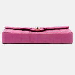 Pre Owned Chanel Pink Chocolate Bar Lambskin East West Flap