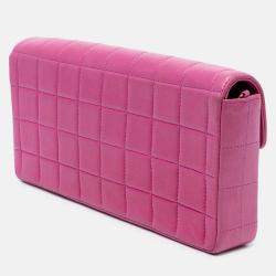 Pre Owned Chanel Pink Chocolate Bar Lambskin East West Flap