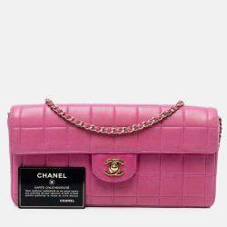 Pre Owned Chanel Pink Chocolate Bar Lambskin East West Flap