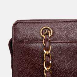 Pre Owned Chanel Red CC Caviar Chain Turn Lock Tote