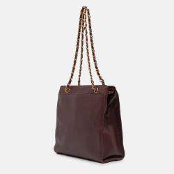 Pre Owned Chanel Red CC Caviar Chain Turn Lock Tote
