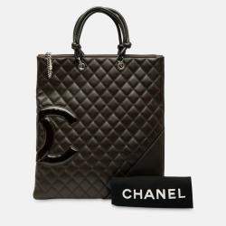 Pre Owned Chanel Black Quilted Lambskin Cambon Ligne Flat Tote