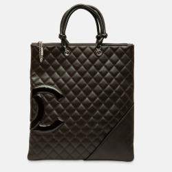 Pre Owned Chanel Black Quilted Lambskin Cambon Ligne Flat Tote