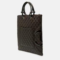 Pre Owned Chanel Black Quilted Lambskin Cambon Ligne Flat Tote