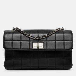 Pre Owned Chanel Black Chocolate Bar Lambskin Reissue Multipocket Flap