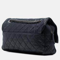 Pre Owned Chanel Black Large Quilted Iridescent Calfskin Shiva Flap