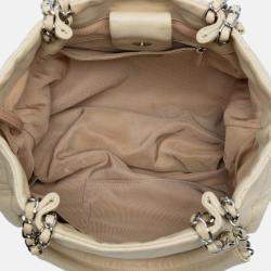Pre Owned Chanel White CC Quilted Caviar Expandable Tote