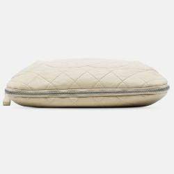 Pre Owned Chanel White CC Quilted Caviar Expandable Tote