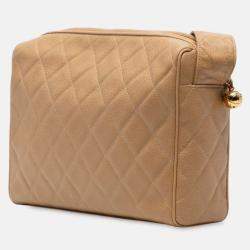 Pre Owned Chanel Beige CC Quilted Caviar Camera Bag