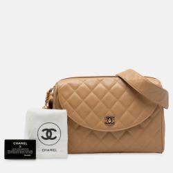Pre Owned Chanel Beige CC Quilted Caviar Camera Bag