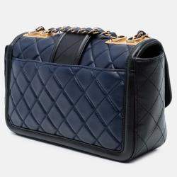 Pre Owned Chanel Blue Medium Bicolor Quilted Lambskin Elegant CC Flap