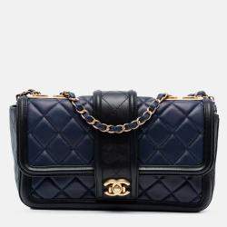 Pre Owned Chanel Blue Medium Bicolor Quilted Lambskin Elegant CC Flap