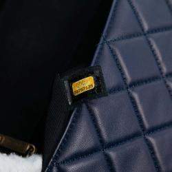 Pre Owned Chanel Blue Medium Bicolor Quilted Lambskin Elegant CC Flap