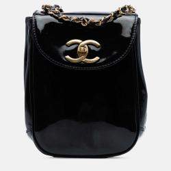 Pre Owned Chanel Black CC Patent Flap Crossbody