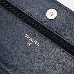 Pre Owned Chanel Black Chevron Sheepskin Mademoiselle Vintage Wallet on Chain