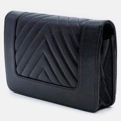 Pre Owned Chanel Black Chevron Sheepskin Mademoiselle Vintage Wallet on Chain