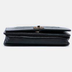 Pre Owned Chanel Black Chevron Sheepskin Mademoiselle Vintage Wallet on Chain