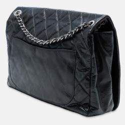 Pre Owned Chanel Black XL CC Glazed Quilted Calfskin Single Flap