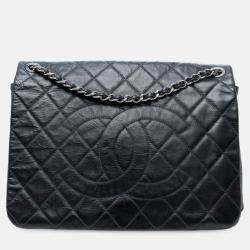 Pre Owned Chanel Black XL CC Glazed Quilted Calfskin Single Flap