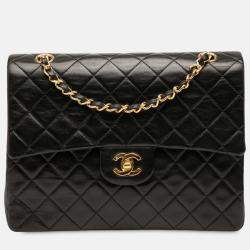 Pre Owned Chanel Black Medium Tall Classic Lambskin Double Flap
