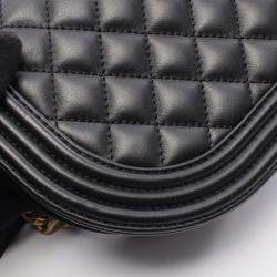 Pre Owned Chanel Boy Chanel Shoulder Bag Lambskin Leather Black