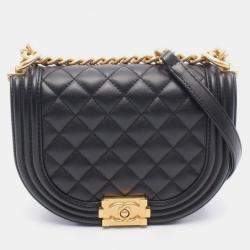Pre Owned Chanel Boy Chanel Shoulder Bag Lambskin Leather Black