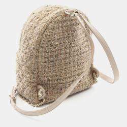 Pre Owned Chanel Matelasse Backpack Fabric Leather Beige
