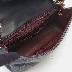 Pre Owned Chanel Matelasse Single Flap Shoulder Bag In Lambskin Leather Black
