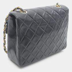 Pre Owned Chanel Matelasse Single Flap Shoulder Bag In Lambskin Leather Black