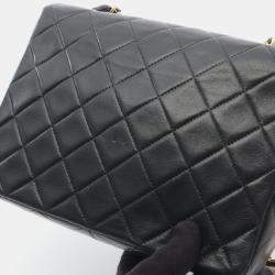 Pre Owned Chanel Matelasse Single Flap Shoulder Bag In Lambskin Leather Black